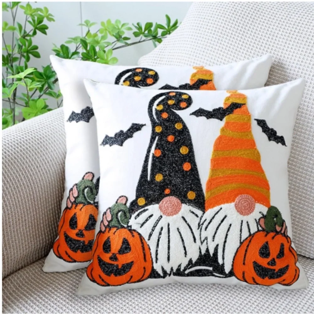 Halloween Gnome Throw Pillow Covers - Orange and Black 18x18” (2-pack)